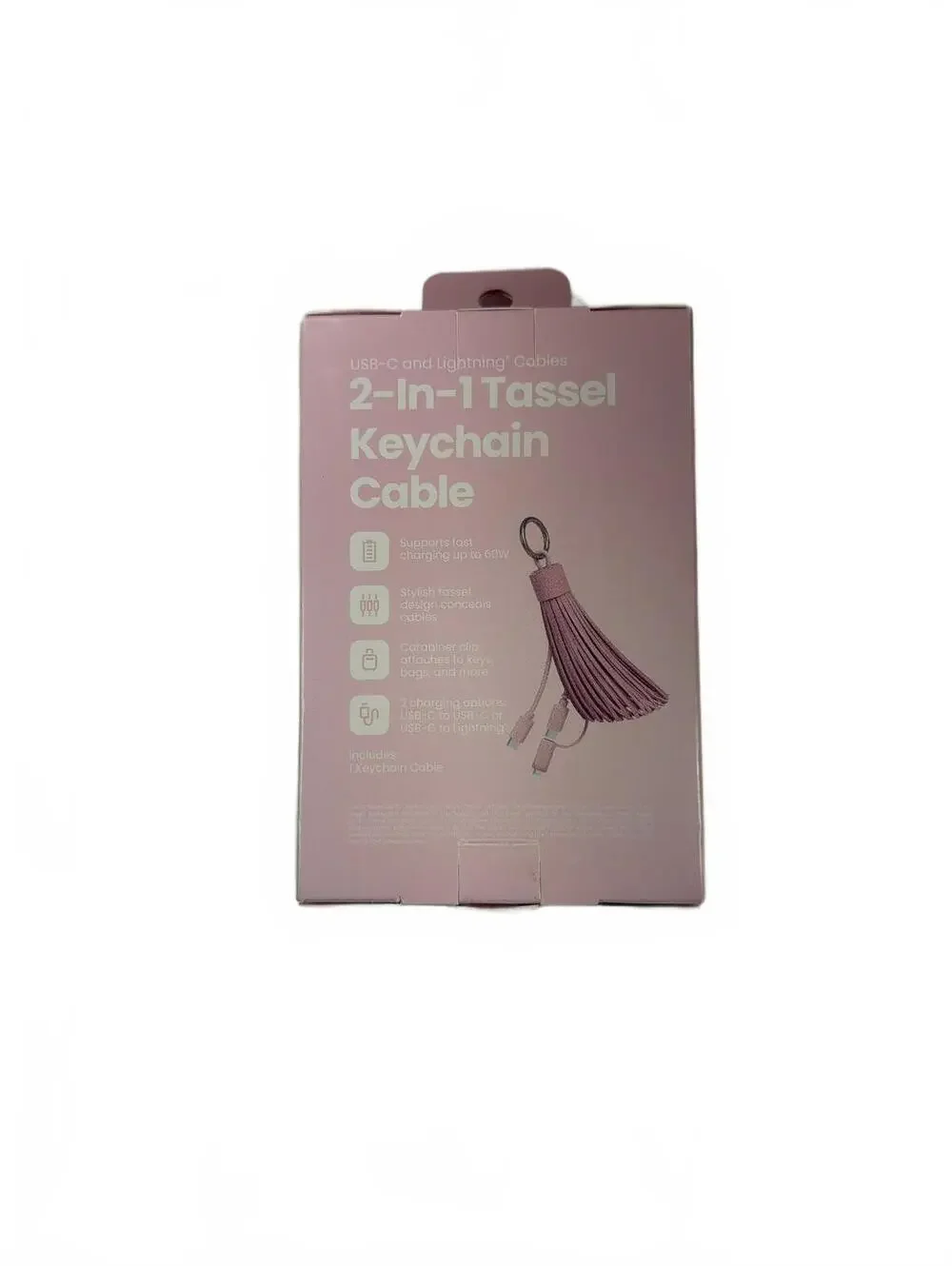Keychain Charging Cable USB-C Lightning 2-In-1 Tassel for iPhone and iPad NEW